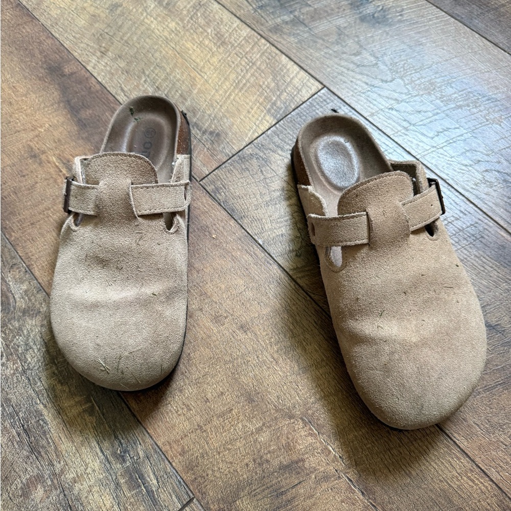 Tan Suede Slip-On Clogs